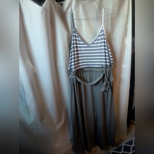 Gray and White Tie Front Sleeveless Maxi Sundress